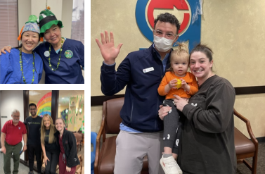 Three images of pediatric dental team members with patients